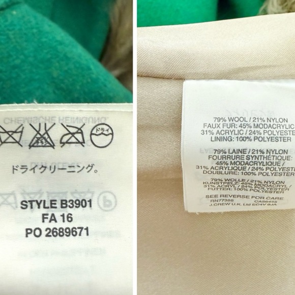 J. Crew Chateau Parka Italian Wool Stadium Cloth Faux Fur Hooded Coat Green Sz 4 - Picture 13 of 16